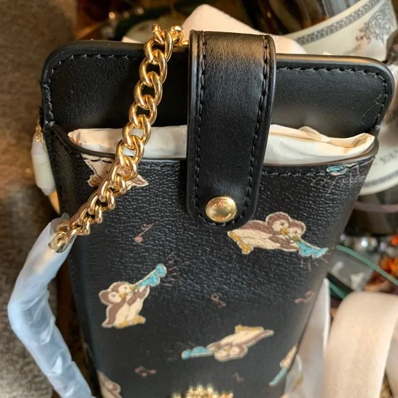 Authentic COACH Printed Penguins coated canvas/smooth leather phone/cards Crosby